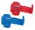 Two cable connectors in red and blue side by side. They are used for quickly connecting electrical cables without soldering.