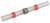 Transparent heat-shrink sleeve with red and metallic element for connecting electrical cables. Suitable for solderless joining.