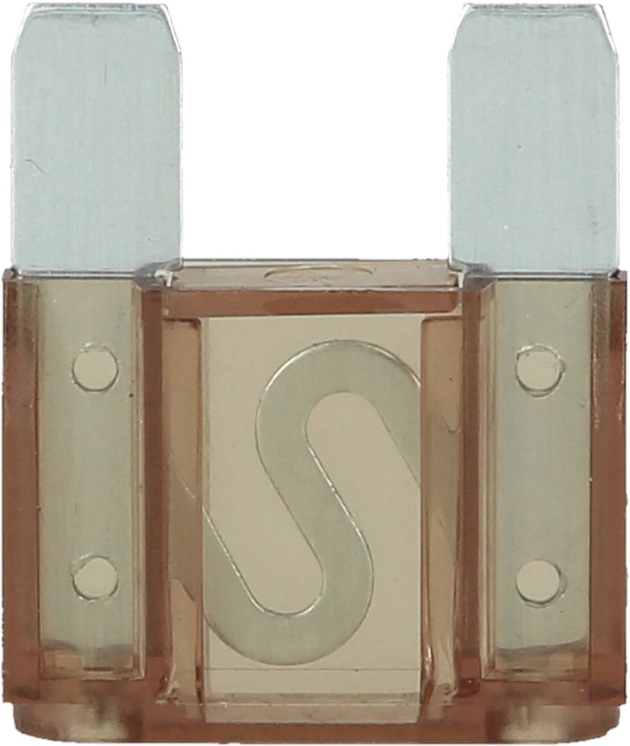 A brown flat blade fuse with two metal contacts, typical for use in electronic devices for overcurrent protection.