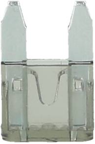 A transparent, upright plastic object with two prongs; possibly part of a connector or electrical component.