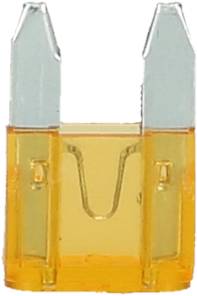 A yellow, thin fuse plug with two metal terminals.