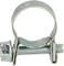 A metal hose clip with a screw mechanism, used for securing hoses to pipes or connections.