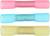 Three coloured heat-shrink connectors: pink at the top, blue in the middle, yellow at the bottom. They are used for securely connecting cables.