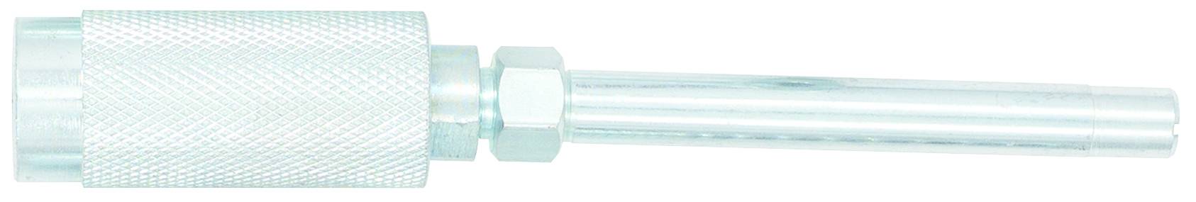 Metal tool with knurled handle and long, cylindrical shaft.