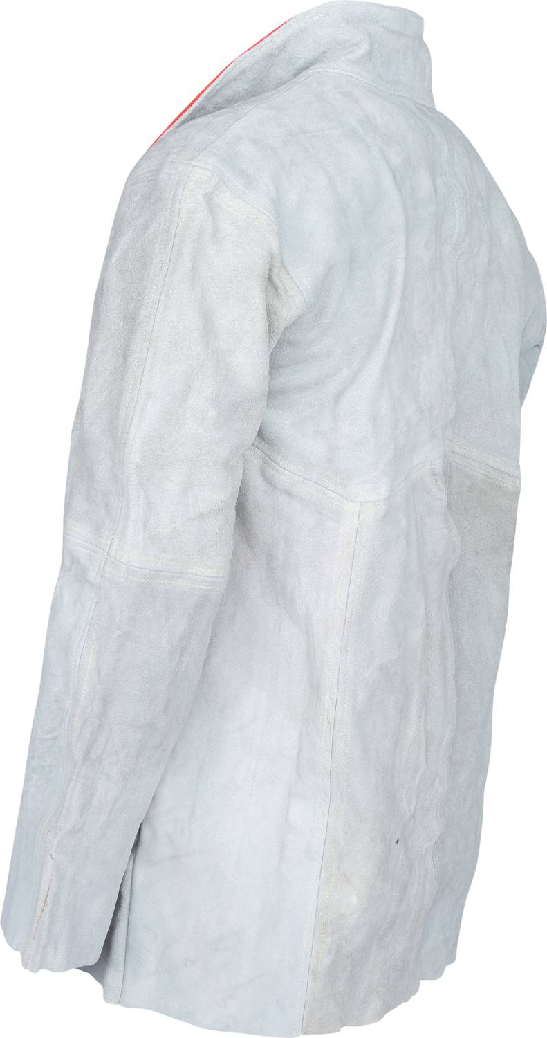 A grey fabric coat, viewed from the back. Structure and details are visible, including seams, sleeves, and collar.