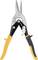 A metal pair of shears with yellow and black handles, designed for cutting sheet metal. It displays a robust metal construction.