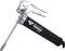 Black grease gun with metal lever and 'Brilliant Tools' inscription. A tool used for lubrication, commonly found in workshops.