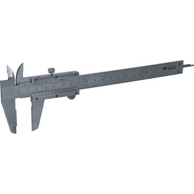 Metal vernier calliper with centimetre and millimetre scales, suitable for precise measurement of lengths and diameters.