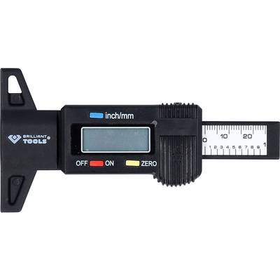 Digital calliper displays measurements. Screen is blank, switch set to 'ON'. Scale in inches and millimetres on the right-hand side.