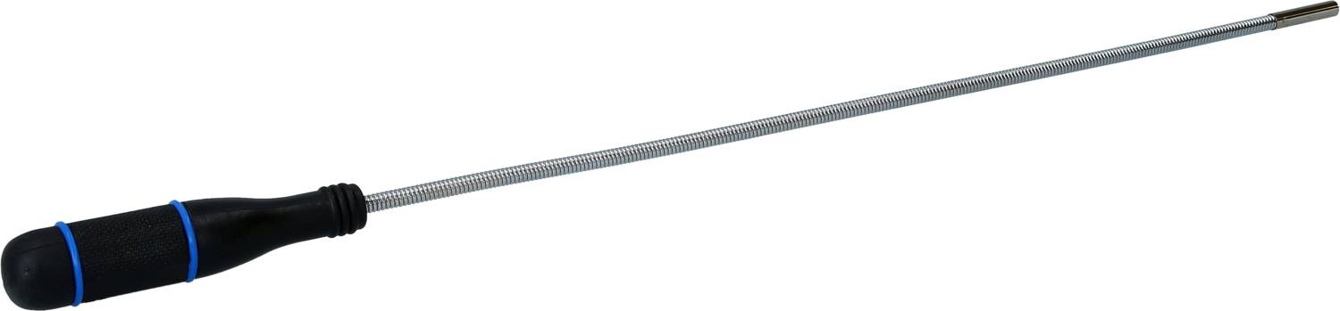 Long, flexible screwdriver with a black handle and blue stripe. Suitable for hard-to-reach places.
