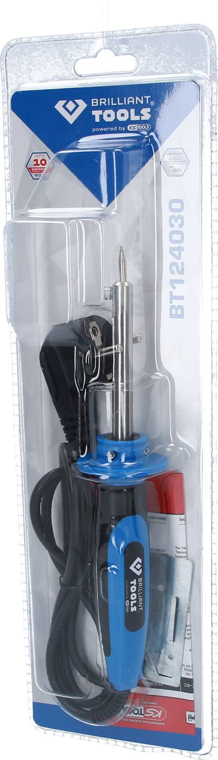 Soldering Iron Set in Blister Packaging, Brand 'Brilliant Tools', Model BT020300, includes Soldering Iron, Cable and Stand.