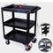 'Black workshop trolley with three levels and four wheels, size: 680 x 370 x 880 mm. Logo: Brilliant Tools. Weight: 10 kg.'