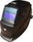 Black welding helmet with automatic darkening, two viewing windows and side adjustment knob.