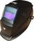 Welding helmet with a dark-tinted visor and adjustable button on the side, suitable for protection during welding work.