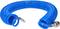 Blue spiral hose with metal connectors, coiled. Primarily used in pneumatic systems or as a water pipe.