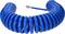 Blue, spiral-shaped air hose with metal connection, shown against a white background.