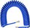 A blue spiral air hose with connectors at both ends, commonly used for pneumatic devices.