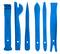 Six blue plastic tools for removing vehicle trim or panel parts, in various shapes.