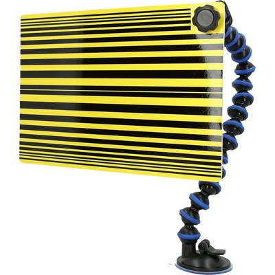 A black and yellow striped reflective board with a flexible stand. Ideal for surface inspection in vehicle care.
