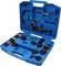 A blue case containing various automotive tool attachments and a measuring device, likely for coolant system inspections.