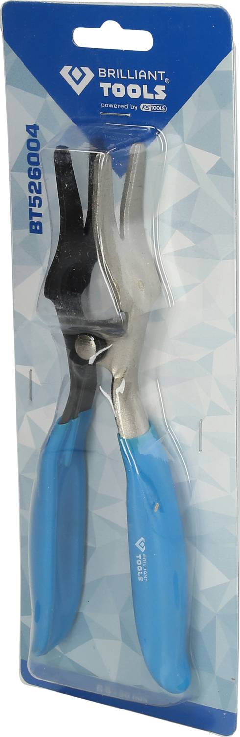 'Pliers by Brilliant Tools, BT520004, in plastic packaging with blue handle and shiny, metallic gripping surface.'