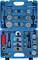 Blue tool case with various wheel puller and accessory parts for vehicle repair.