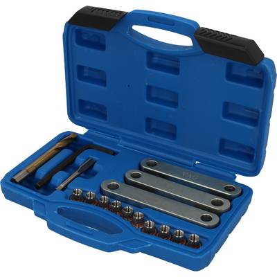 Open blue toolbox with drill bits, spanners, and sockets in various sizes.