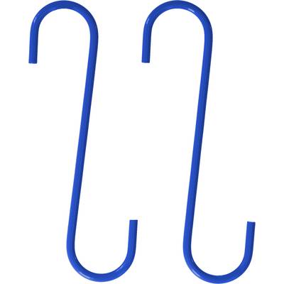 Two blue S-hooks, arranged side by side, against a white background.