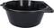 Black plastic mixing bowl with handle and measurement markings on the inner wall, suitable for mixing or stirring ingredients.
