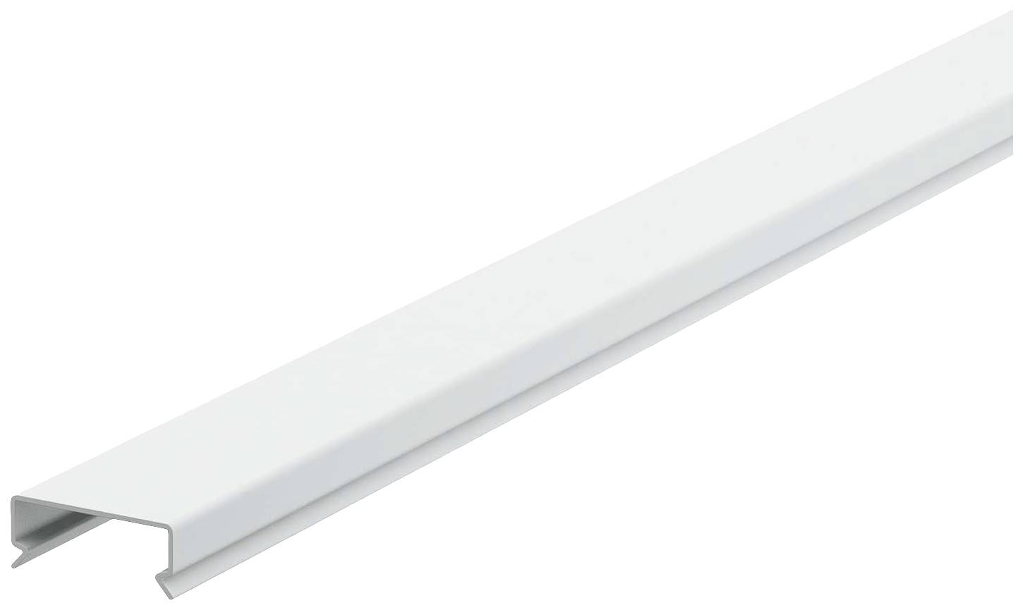 White, rectangular metal strip with a U-profile, possibly a component or rail, positioned diagonally.