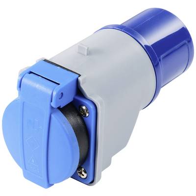 A blue, round connector with a grey mounting bracket, suitable for industrial applications, indicating protection class IP54.
