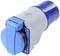 A blue, round connector with a grey mounting bracket, suitable for industrial applications, indicating protection class IP54.