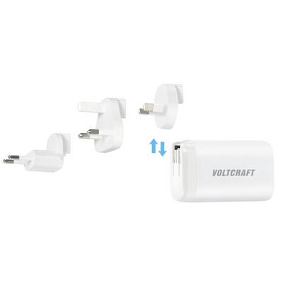 Power supply with interchangeable plug adapters for different countries. Includes adapters for EU, UK and USA. Marked with 'VOLTCRAFT'.