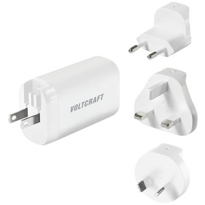 Voltcraft charger with four interchangeable plugs for different socket standards. Ideal for international travel.