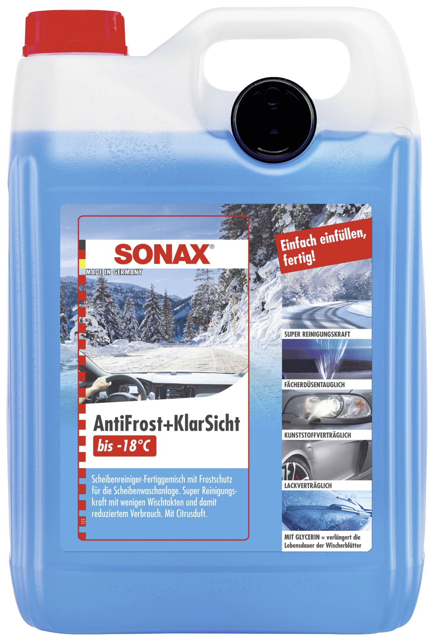 SONAX, Frostschutz, Scheibenreinigungsanlage, Antifrost&KlarSicht bis  -20°C Zirbe, AntiFrost+KlarSicht