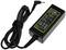 Black power supply with a green label and black cable, suitable for electronic devices. Label displays technical details and safety information.