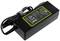 Black power supply with cable, displaying technical details and safety information on the label. Brand name 'Green Cell'.