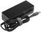 A black power supply with cable and round plug, coiled and secured with a hook and loop fastener.