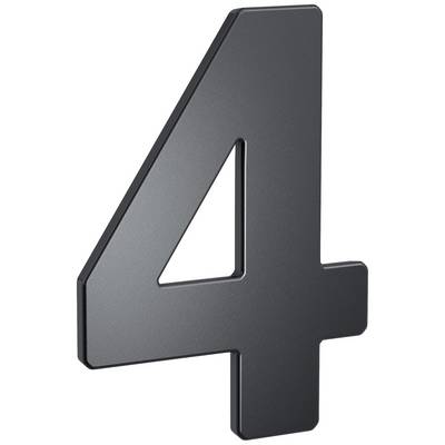 The image shows the number 4 in three-dimensional, glossy black on a white background.