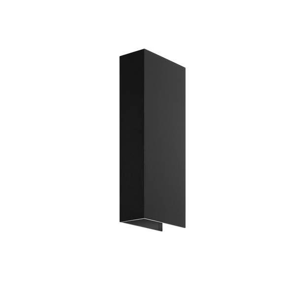 Black, rectangular wall light with minimalist design, suitable for modern interiors.