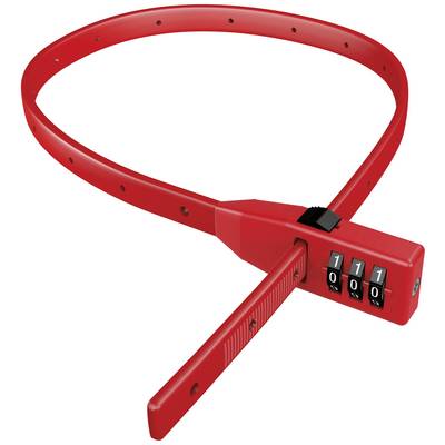 Red combination cable lock, set to '000', suitable for securing bags or rucksacks.