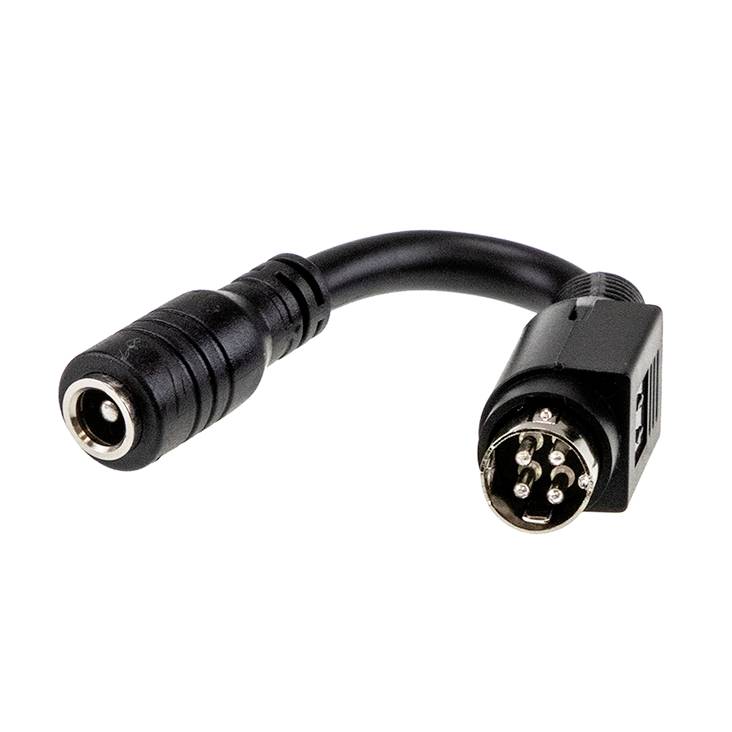 Adapter cable with a DIN plug on one side and a round connector on the other, suitable for audio connections.