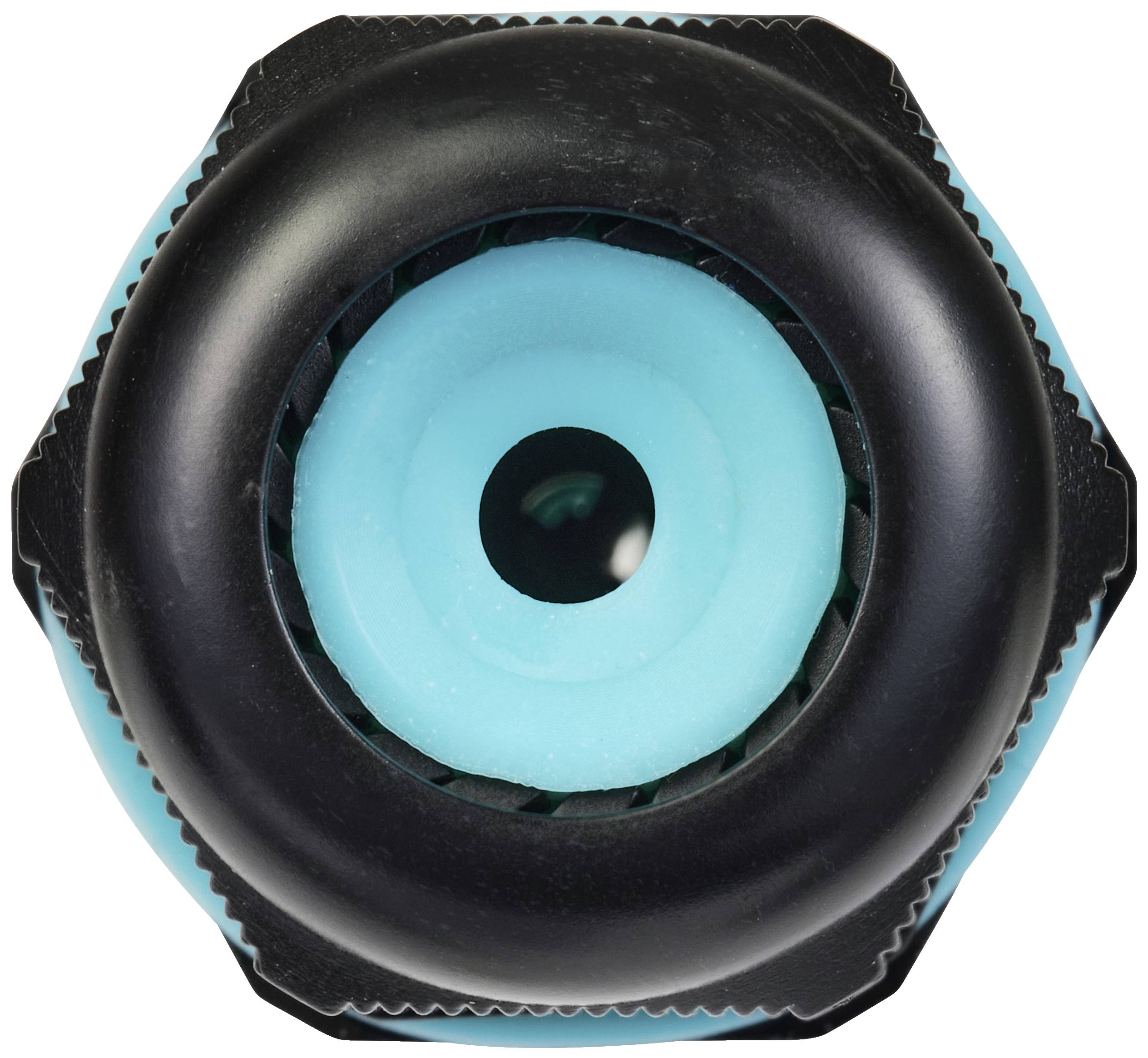 Overhead view of a blue wave wheel with a black border, possibly part of a mechanical device or toy.
