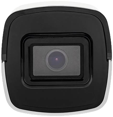 A close-up of a black surveillance camera with a central lens in a square housing.