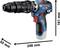 A blue, cordless drill driver by Bosch with the dimensions: 161 mm high, 248 mm long, 55 mm wide.
