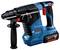 A Bosch professional 18V cordless rotary hammer drill in blue and black, featuring an ergonomic handle and control button for settings.