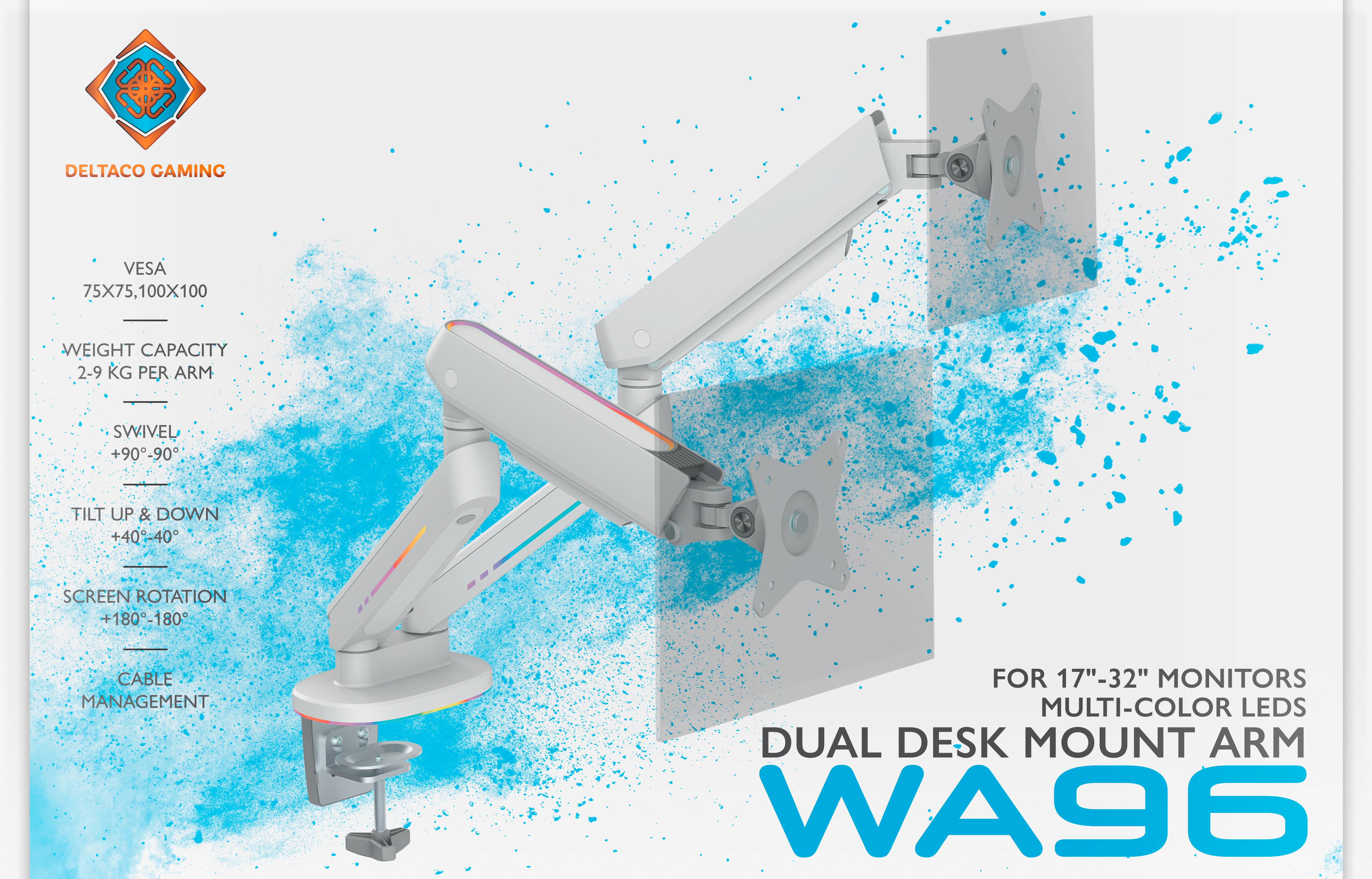 DELTACO GAMING WA96 Twin RGB Monitorhalterung 17"32" Monitor desk