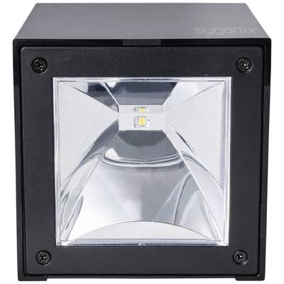 Square LED wall light in black housing with reflective interior, suitable for modern exterior lighting.
