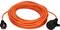 A long, coiled orange extension lead with a male and female plug, suitable for outdoor use.