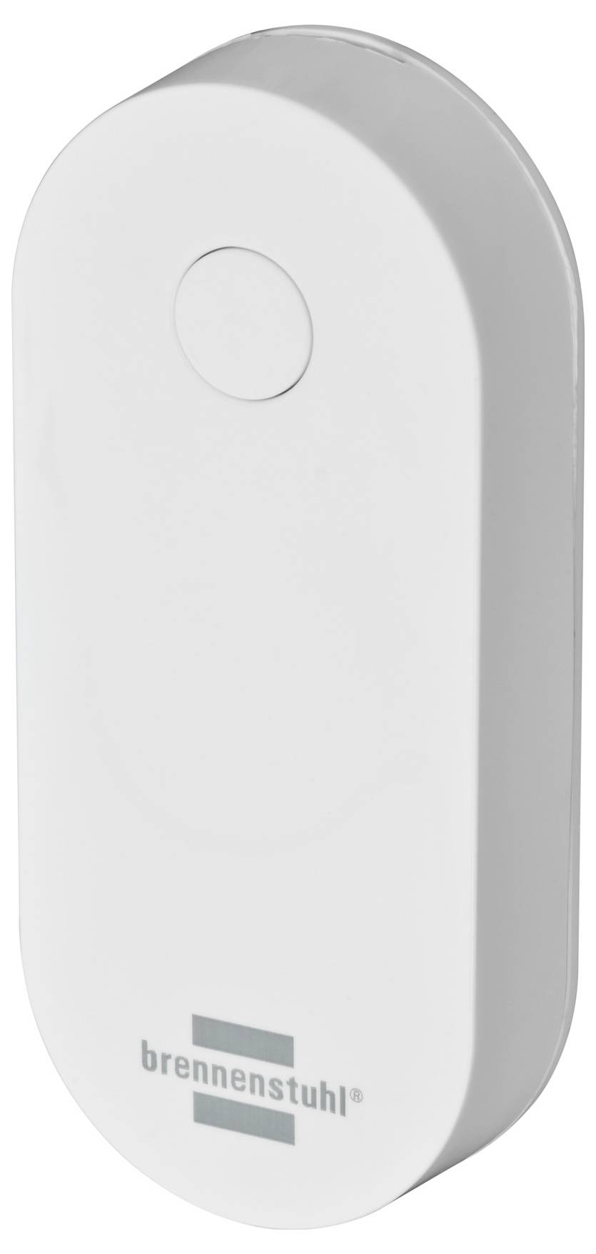 White Brennenstuhl plug-in device with a rounded rectangular body and a small circular button on the front.
